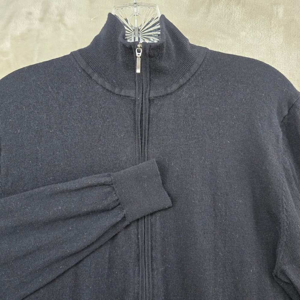 Suitsupply Full Zip Sweater Mens Large Black Merino Wool Mock Neck Cardigan